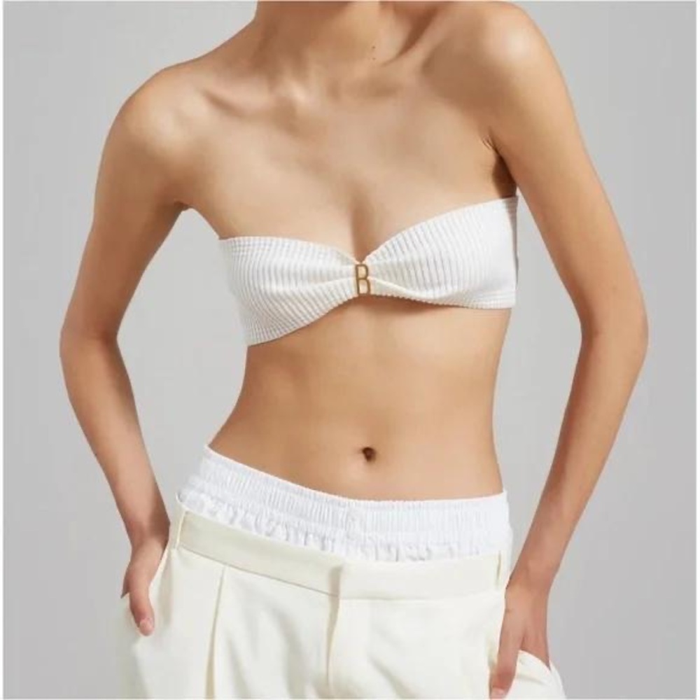 Bevza Ribbed Bandeau Top with Logo Detail